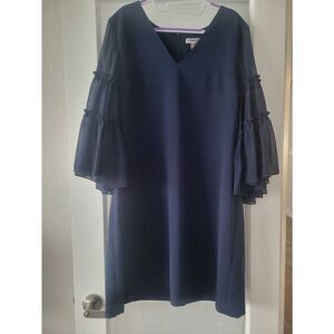 Women's Chelsea28 Dress Navy Blue Sheer Arms Short Knee Length‎ Size 16